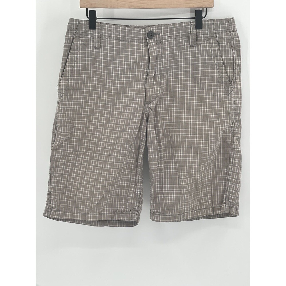 Express Shorts Chino Plaid Size 32 Brown Tan White Checkered